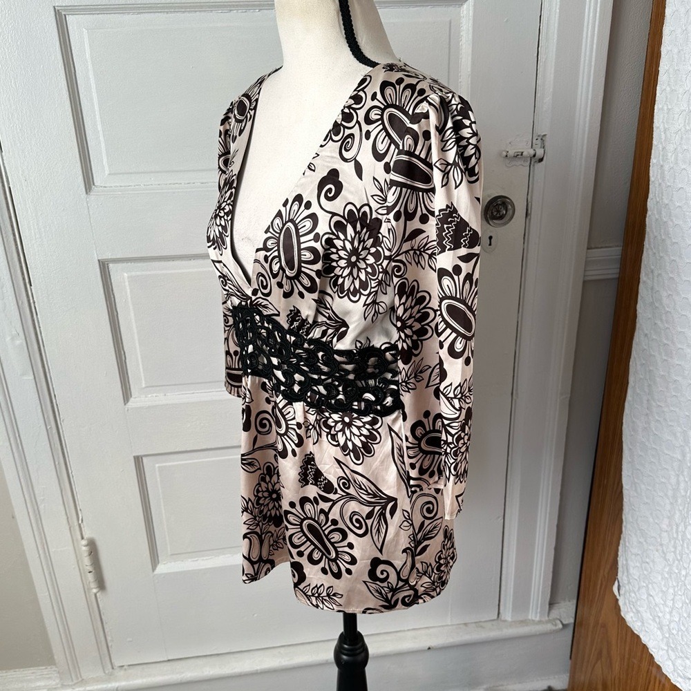 3/$20 💥 Metrocity Floral Print Women's Babydoll Top Satin Crochet Y2K Fairy Boho - Picture 6 of 15